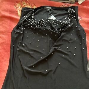 Express silver sequined black tank NWT